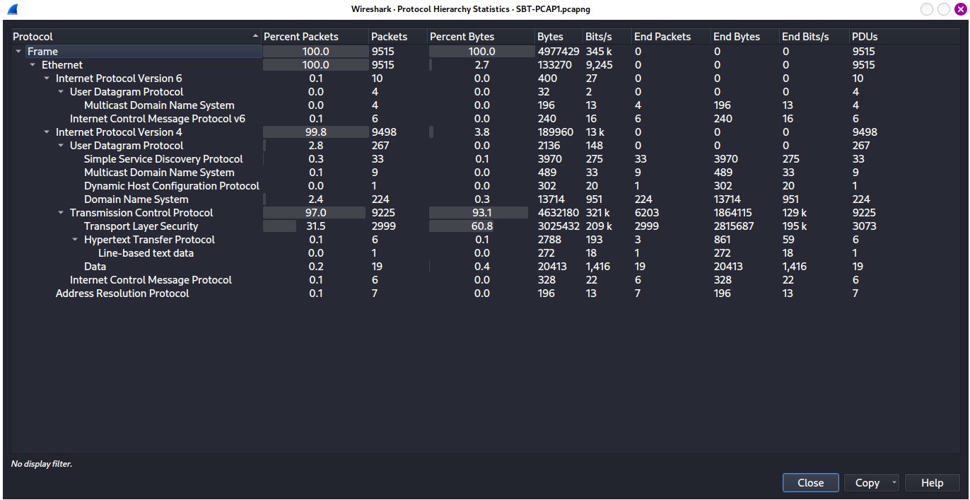 Figure 1.1 — Protocol Hierarchy of SBT_PCAP1.pcap file