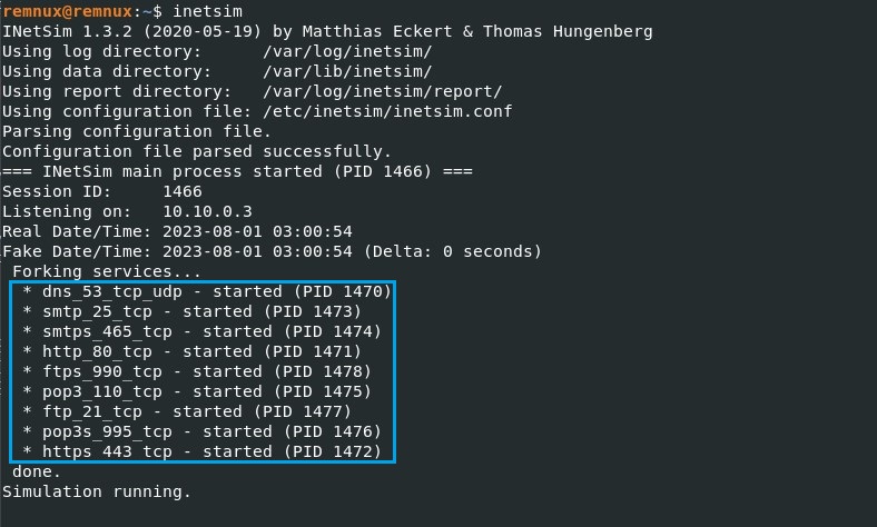 REMnux inetsim running prompt